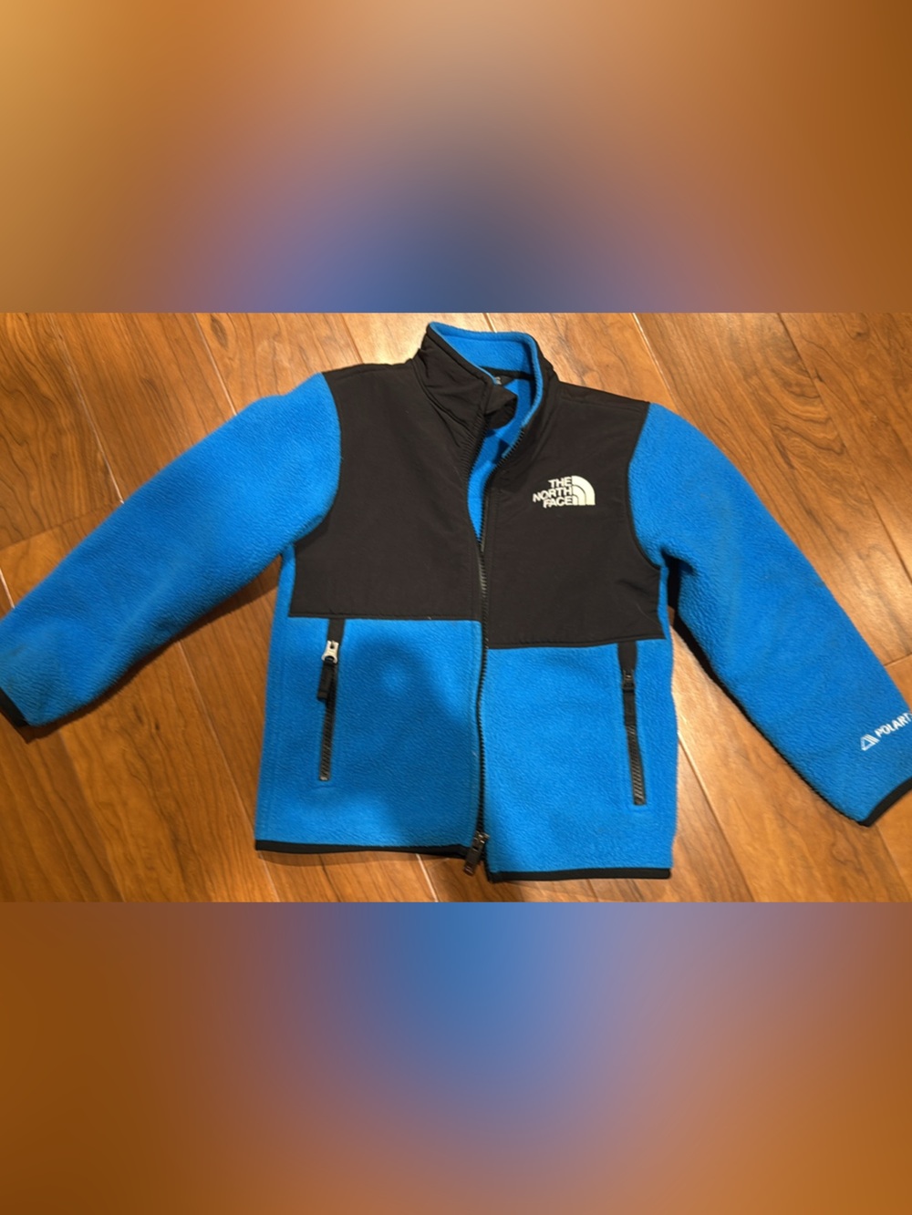 The North Face Blue and Black Kids Fleece Jacket - Full Zip sz5